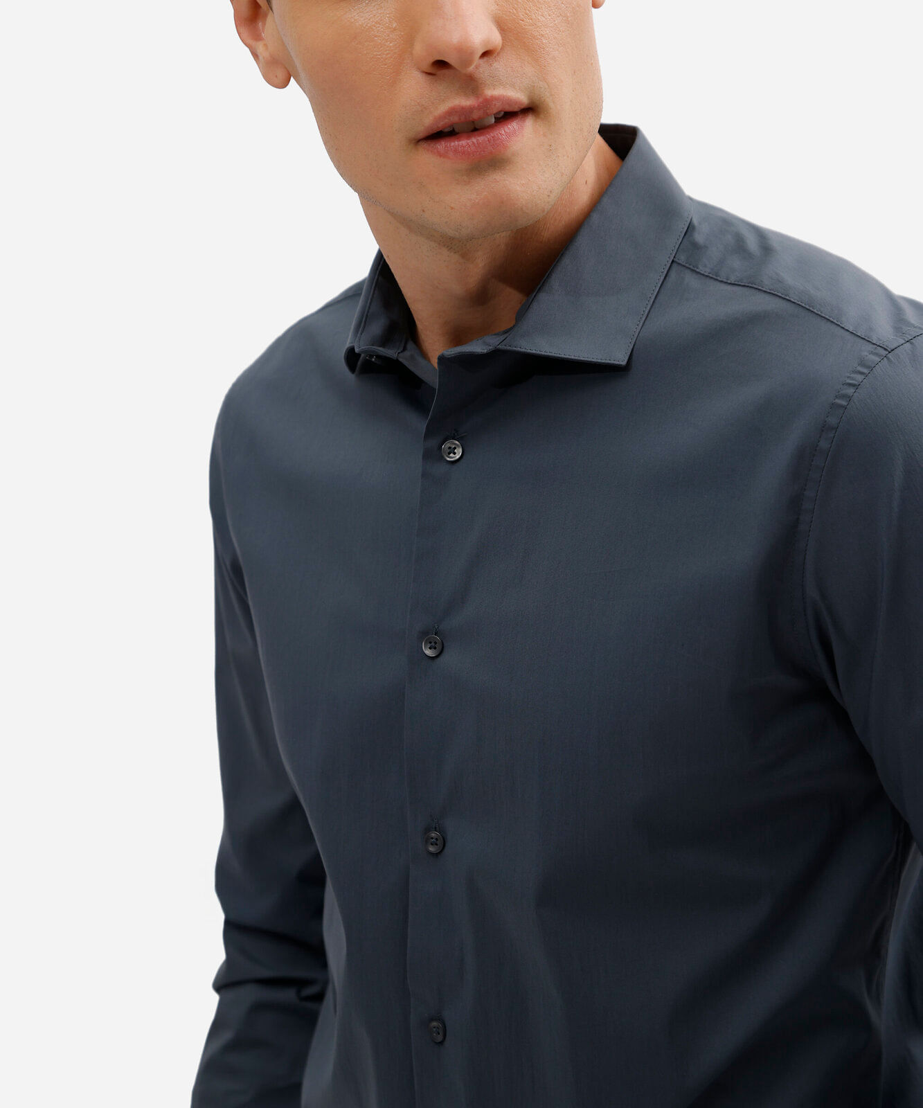camisa slim fit manga longa com elastano azul