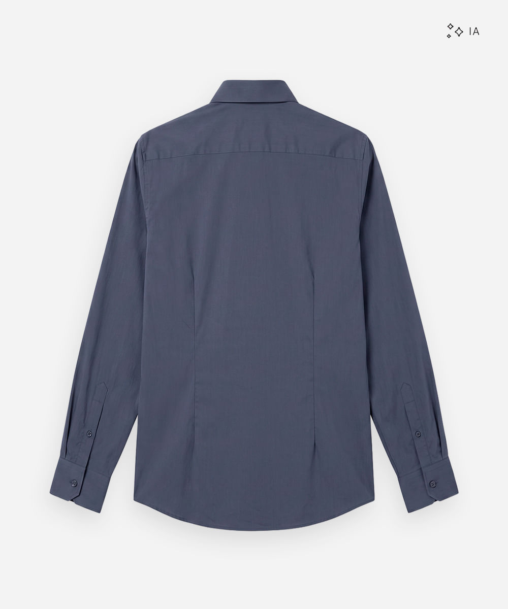 camisa slim fit manga longa com elastano azul