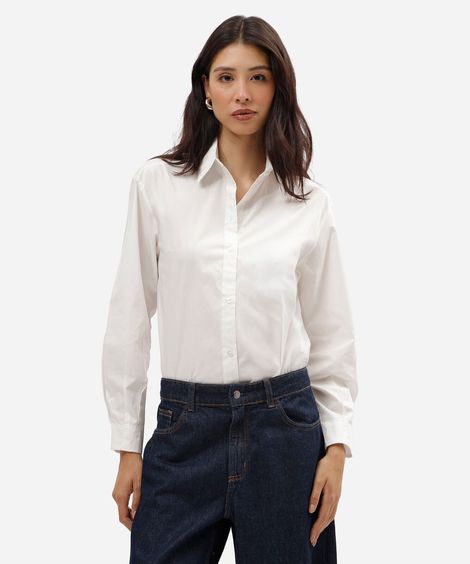 camisa feminina de algodão manga longa off white