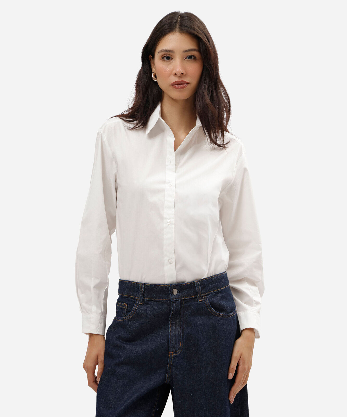 camisa feminina de algodão manga longa off white