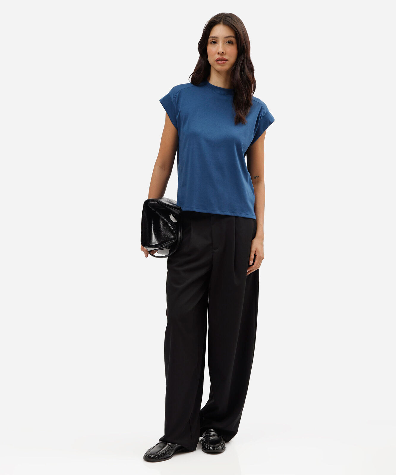 blusa muscle tee feminina de algodão peruano interlock azul