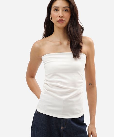 blusa sem alça feminina franzida off white