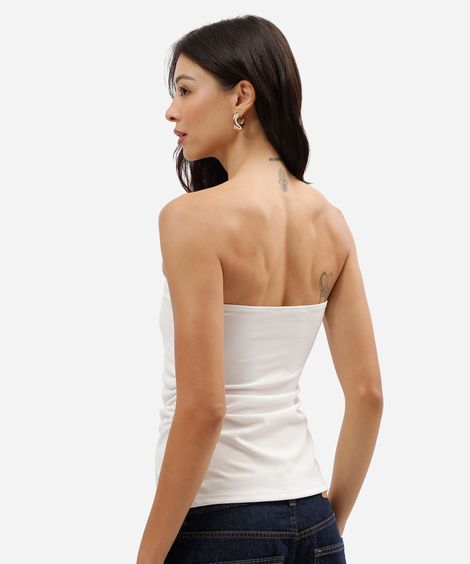 blusa sem alça feminina franzida off white