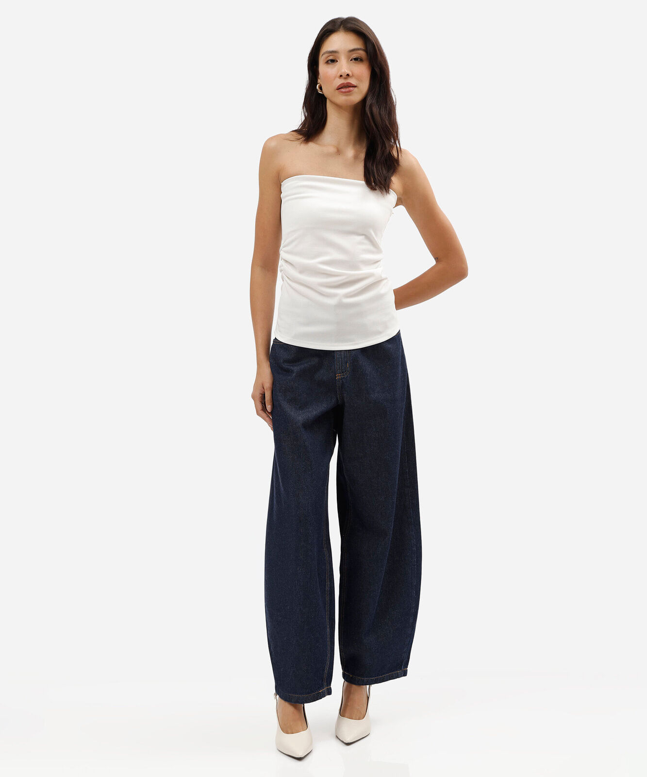 blusa sem alça feminina franzida off white