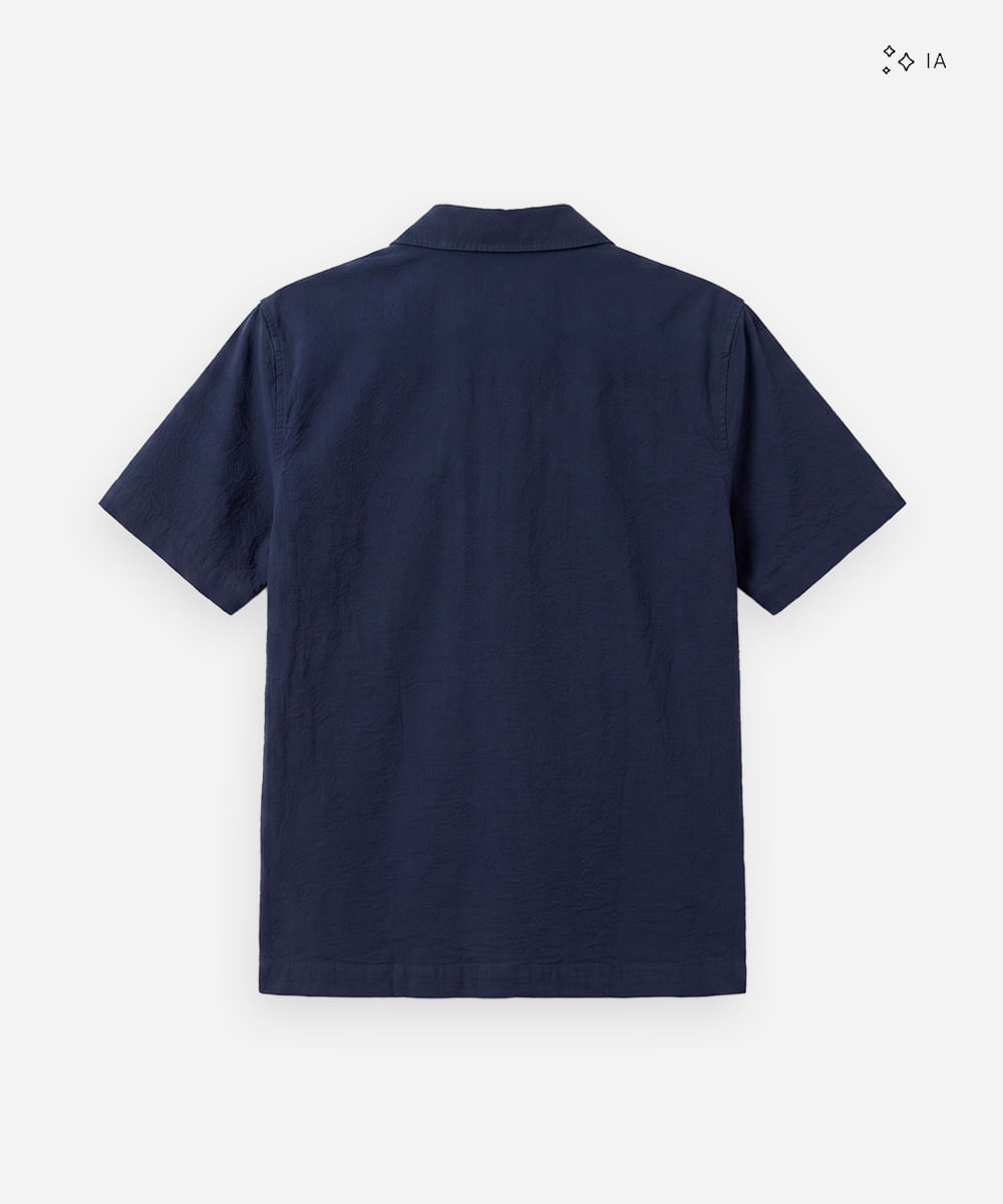 camisa masculina comfort de algodão texturizada manga curta azul