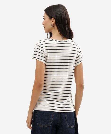 blusa feminina de viscose manga curta listrada azul