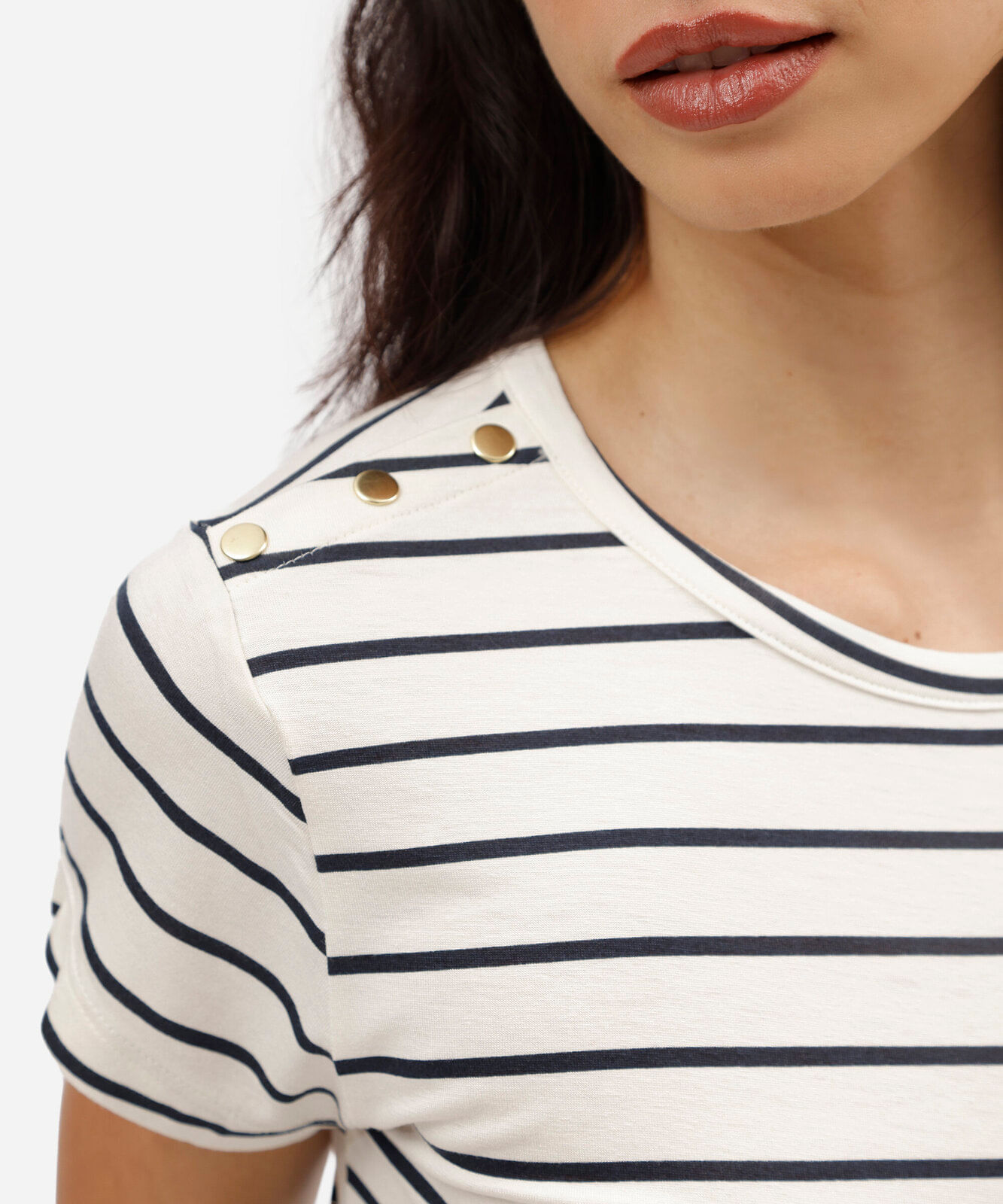 blusa feminina de viscose manga curta listrada azul