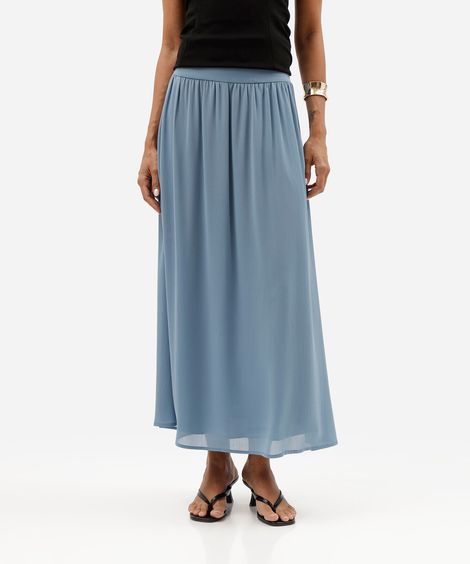 saia longa feminina cós elástico azul