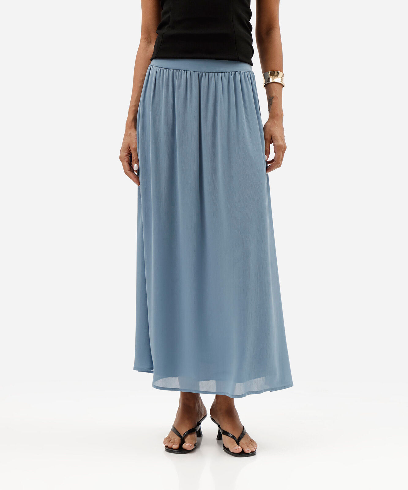 saia longa feminina cós elástico azul