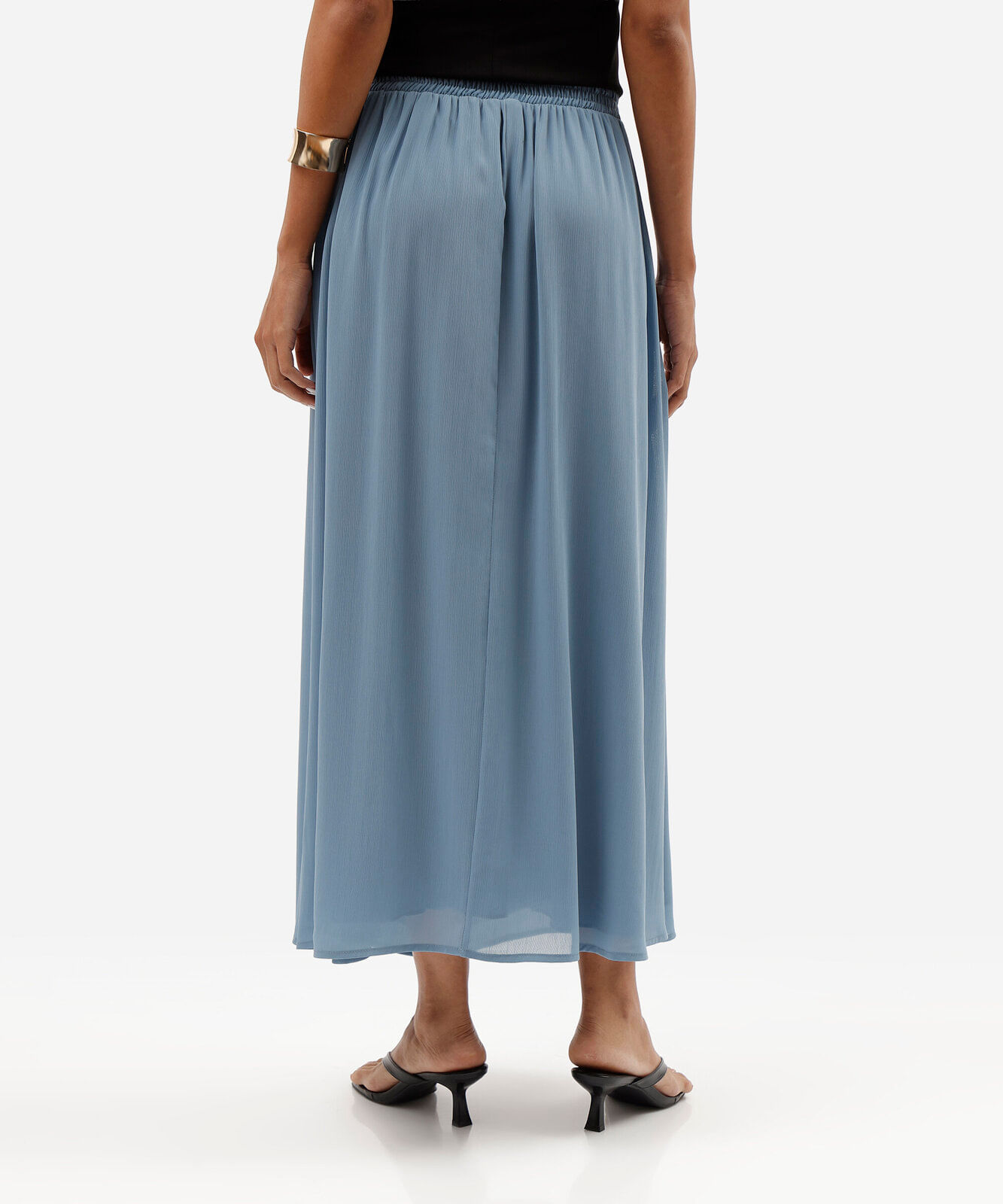saia longa feminina cós elástico azul