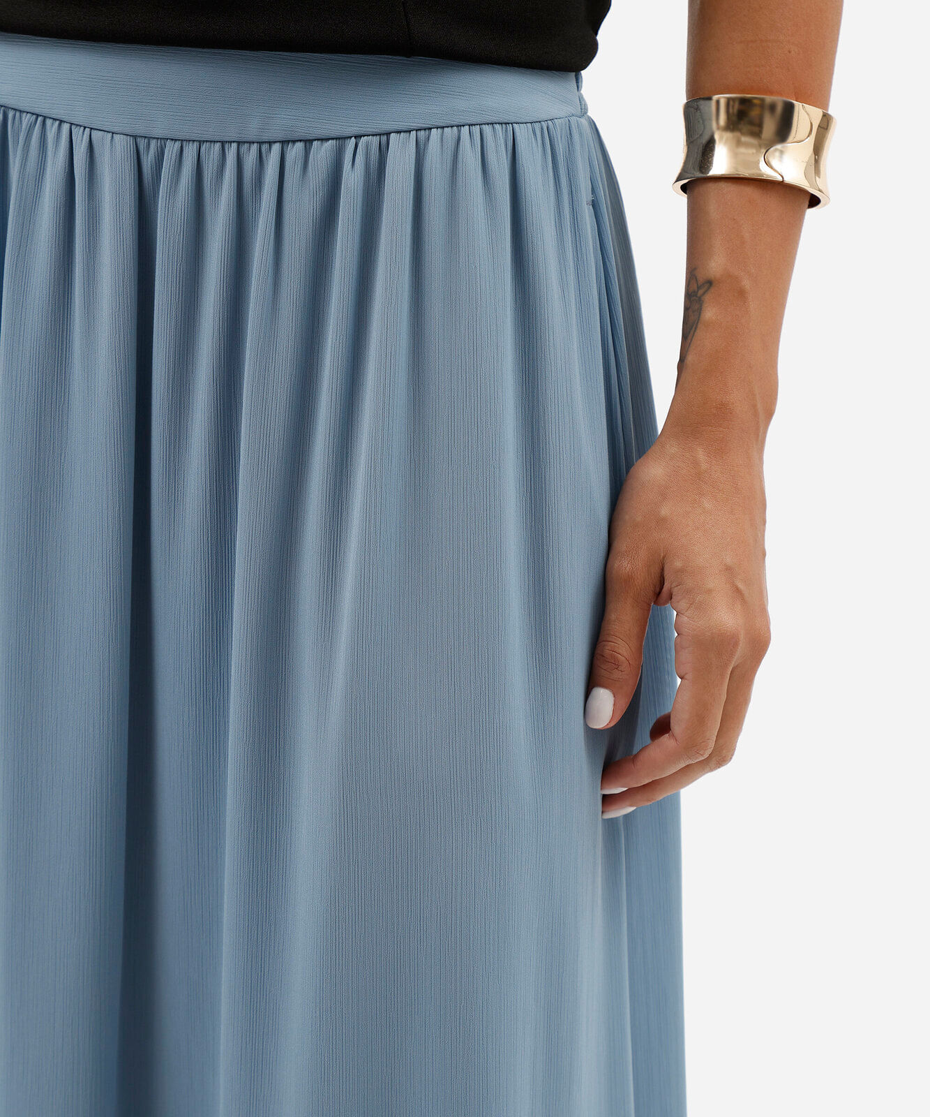 saia longa feminina cós elástico azul