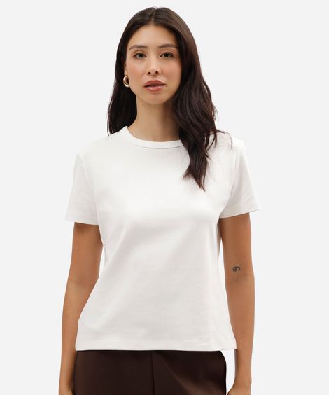 camiseta feminina de manga curta em malha ponto roma off white