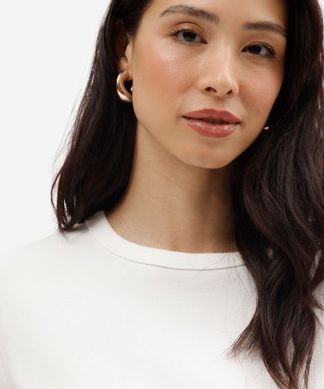 camiseta feminina de manga curta em malha ponto roma off white