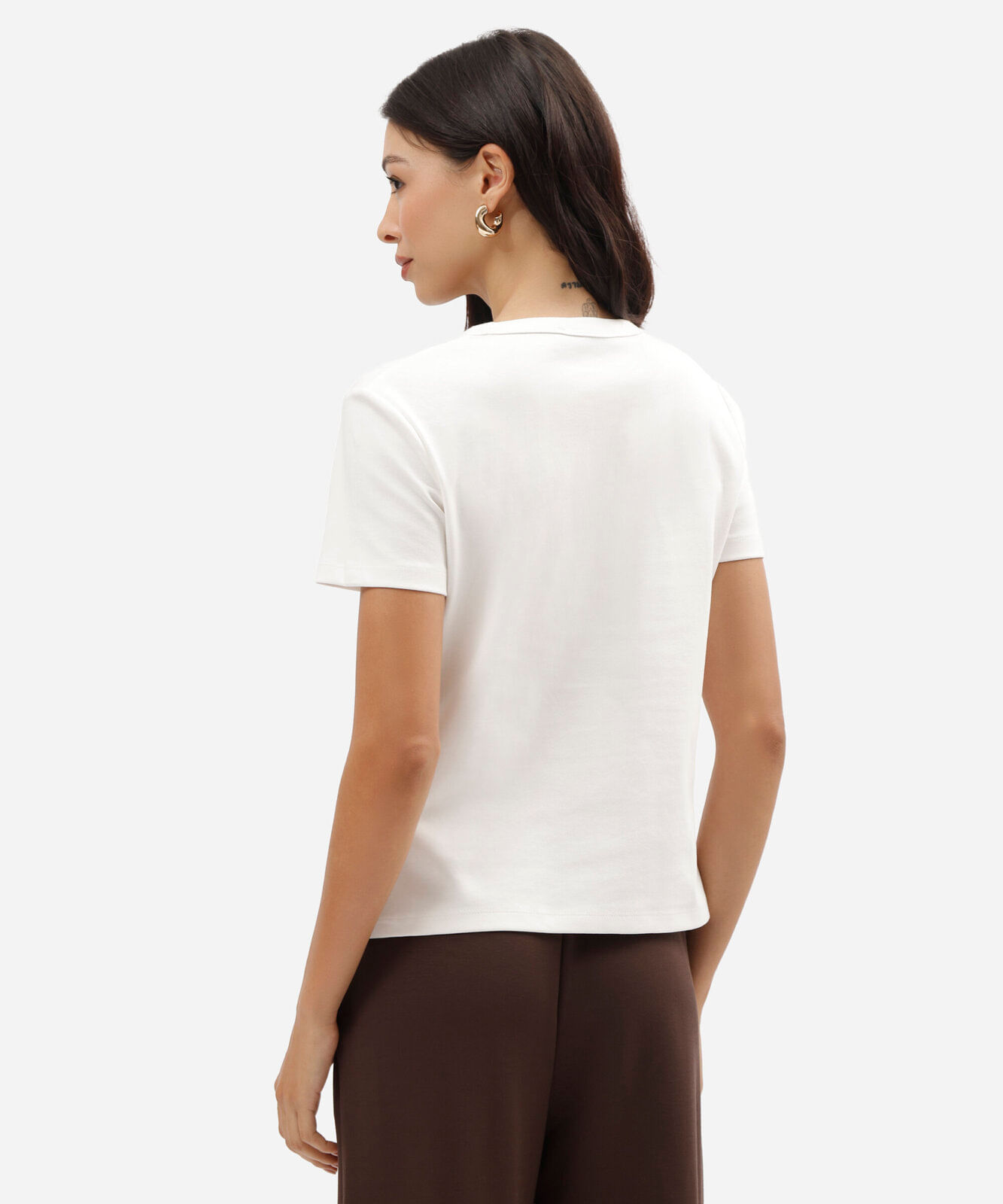 camiseta feminina de manga curta em malha ponto roma off white