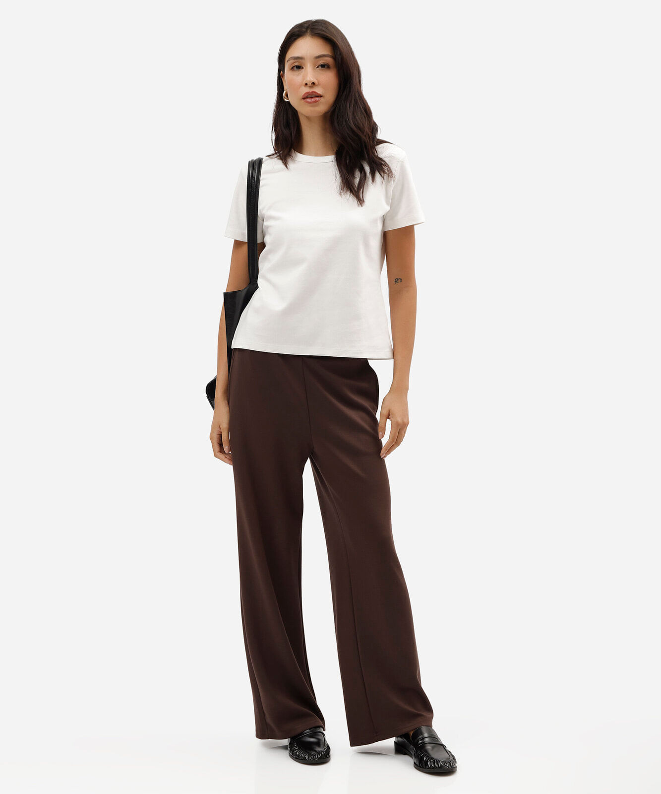 camiseta feminina de manga curta em malha ponto roma off white