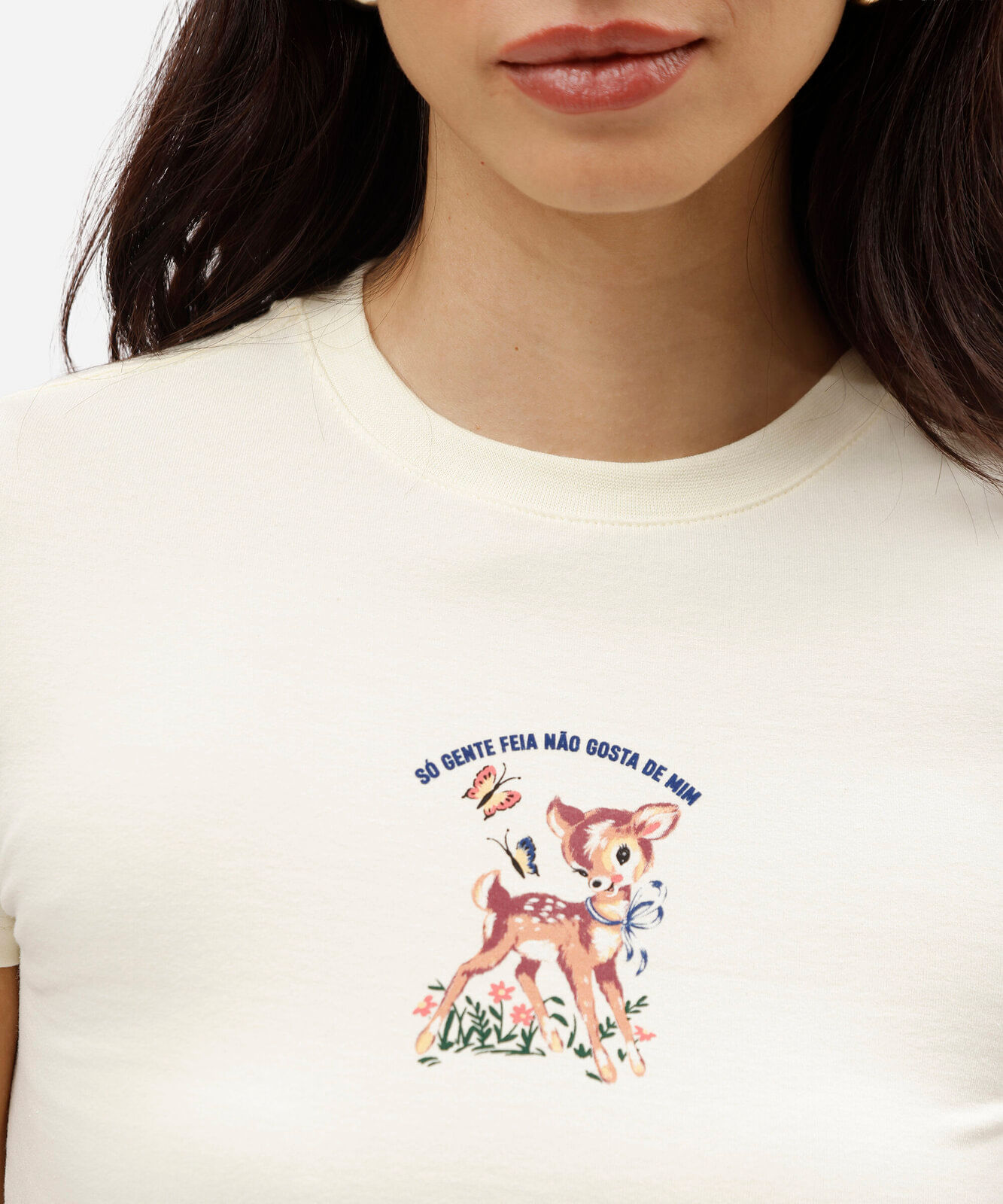 blusa baby look feminina de algodão manga curta estampada amarela