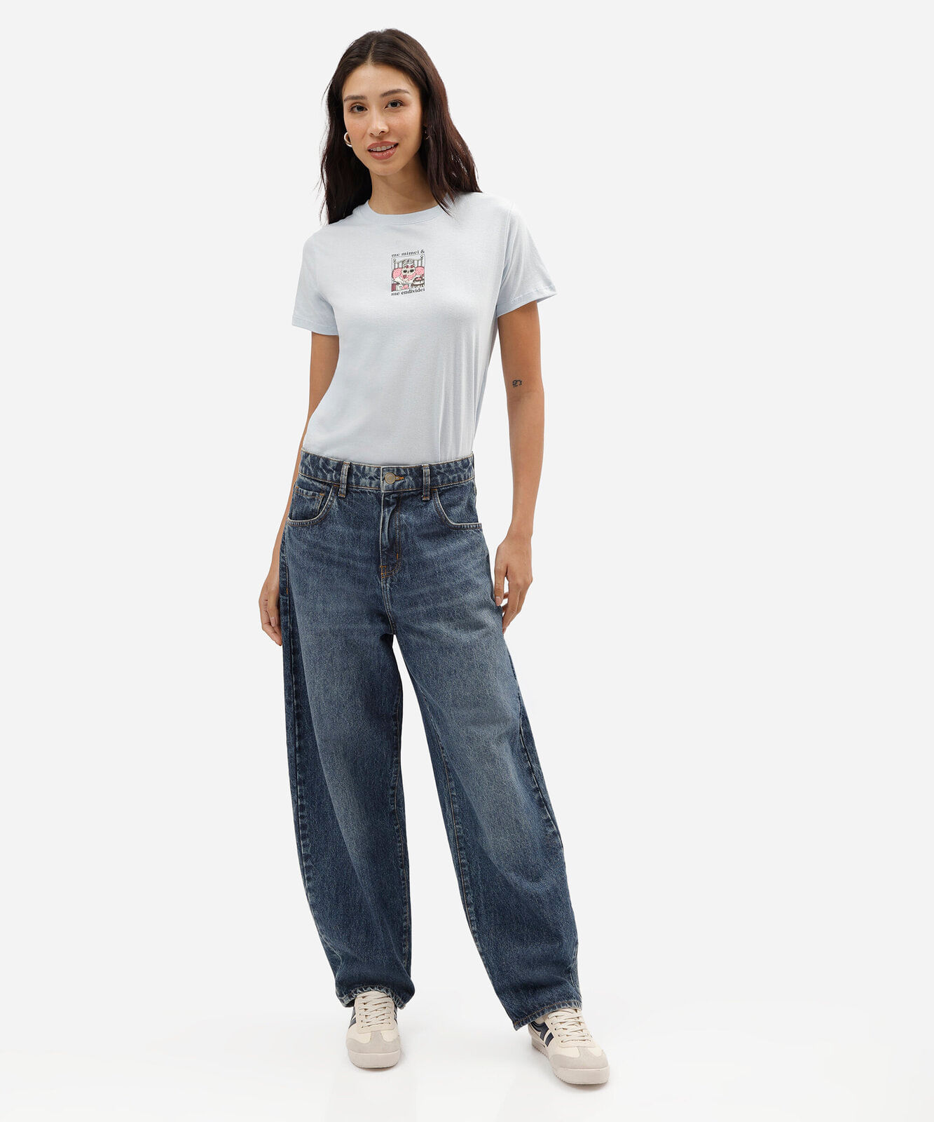 camiseta feminina de algodão manga curta estampado azul
