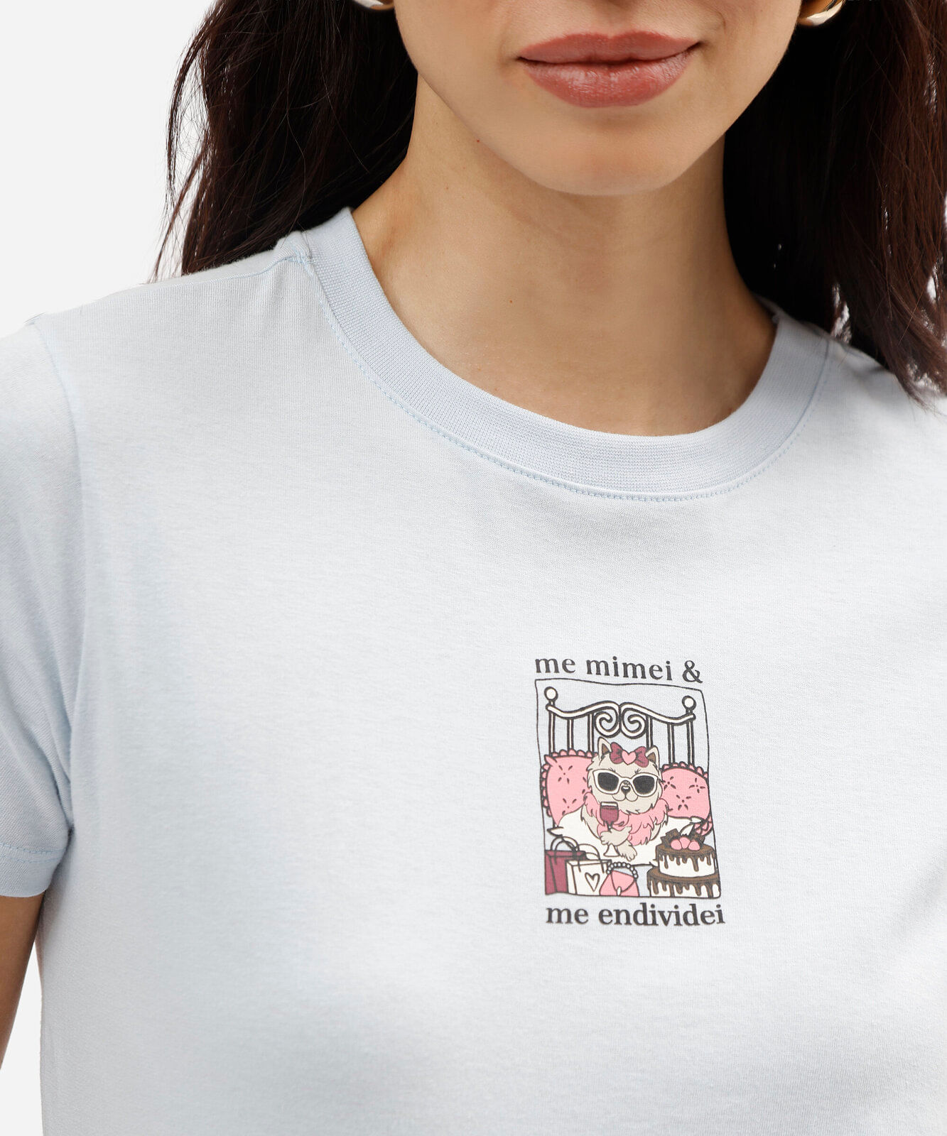 camiseta feminina de algodão manga curta estampado azul