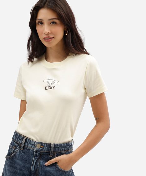 camiseta feminina slim de algodão peruano manga curta cinnamoroll amarela