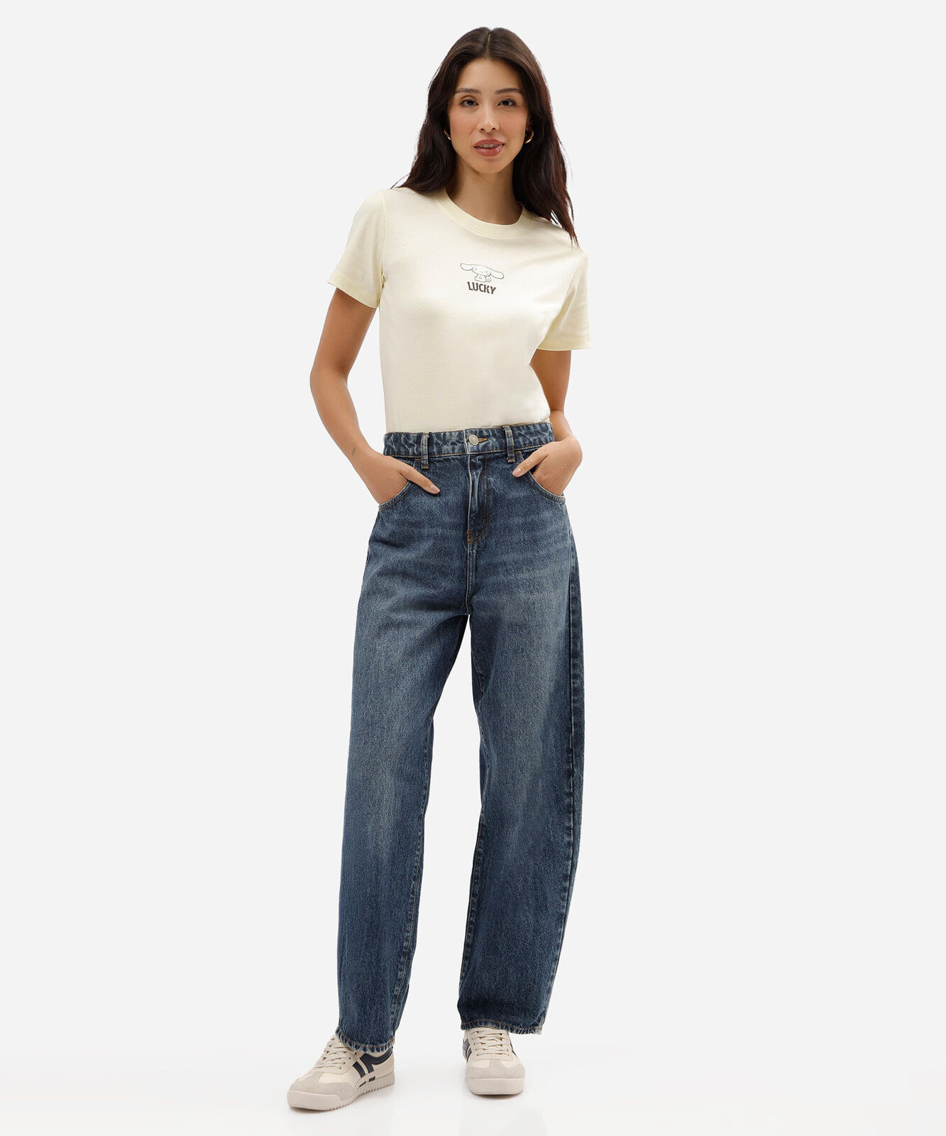 camiseta feminina slim de algodão peruano manga curta cinnamoroll amarela