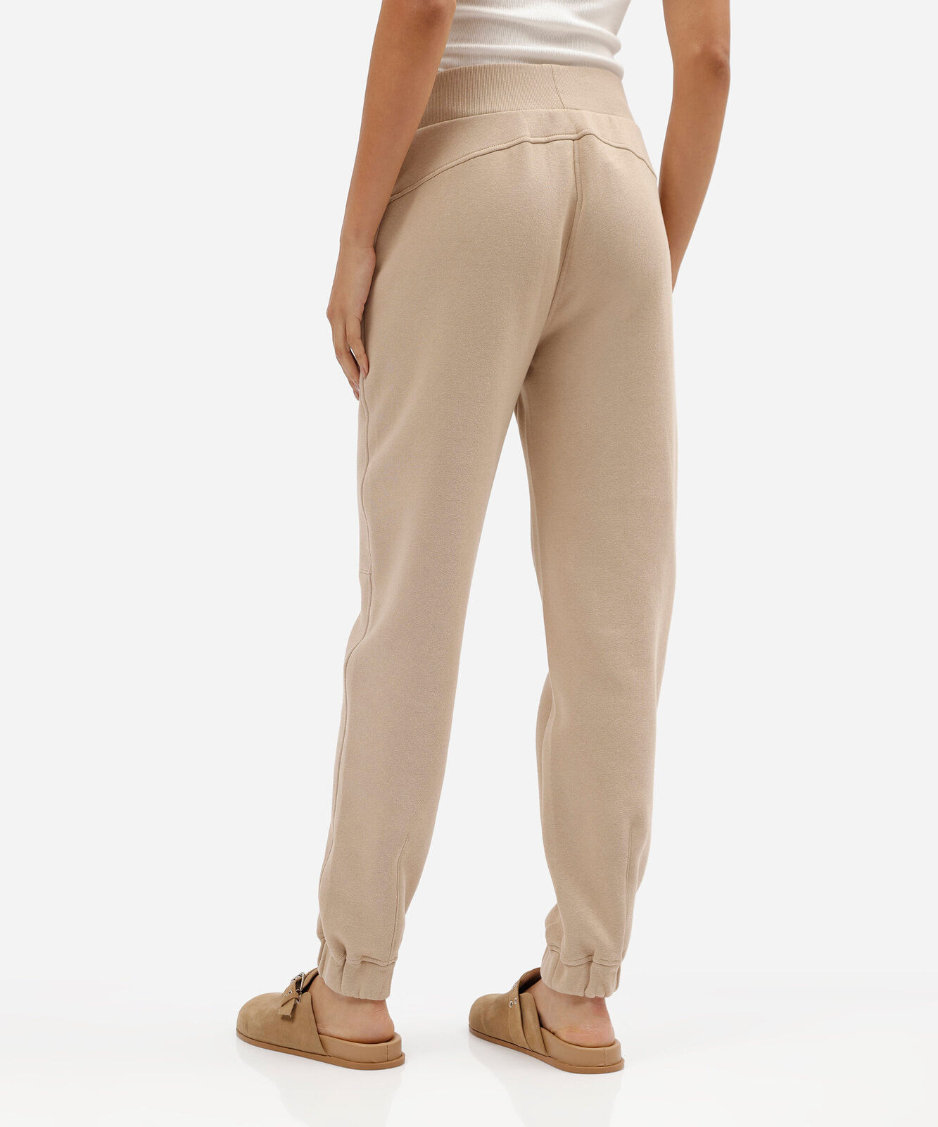 calça jogger feminina de moletom cós elástico bege