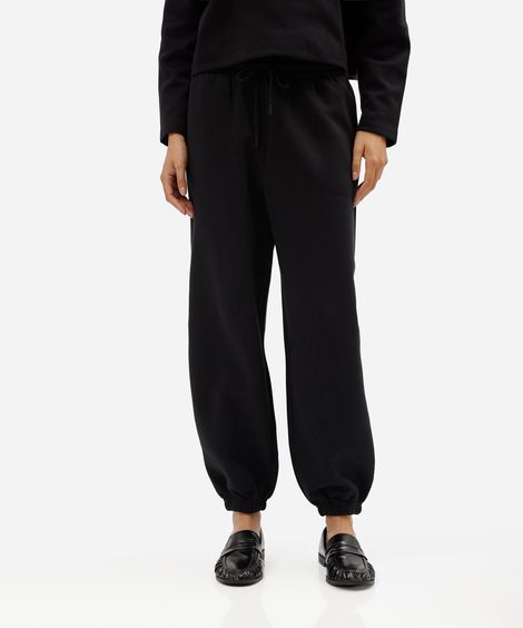 calça jogger balloon feminina de moletom cós elástico preta