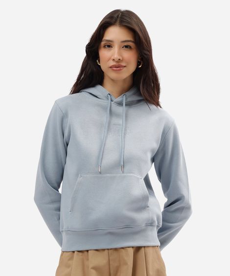 blusão feminino de moletom com bordado e capuz  stitch azul