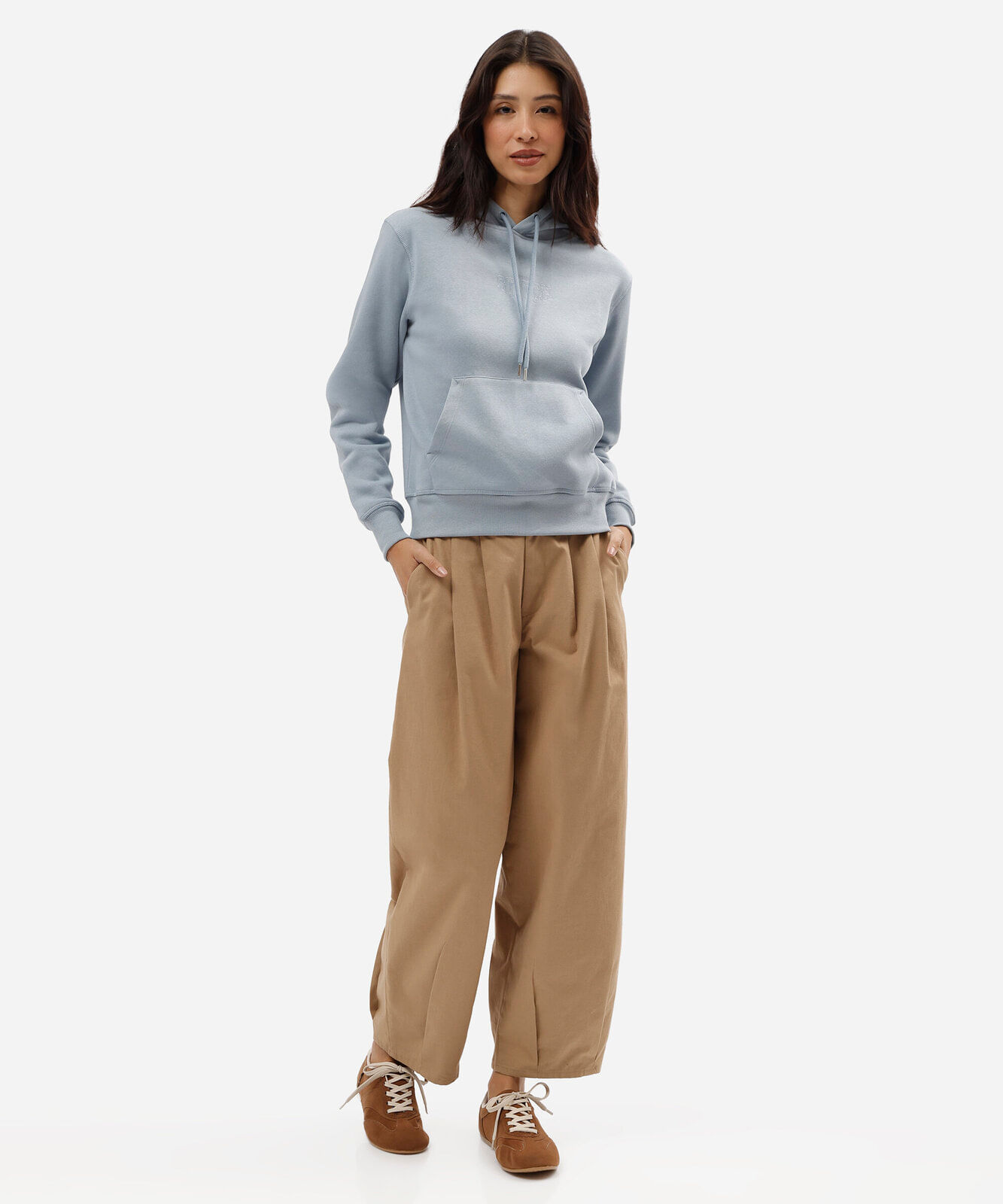 blusão feminino de moletom com bordado e capuz  stitch azul