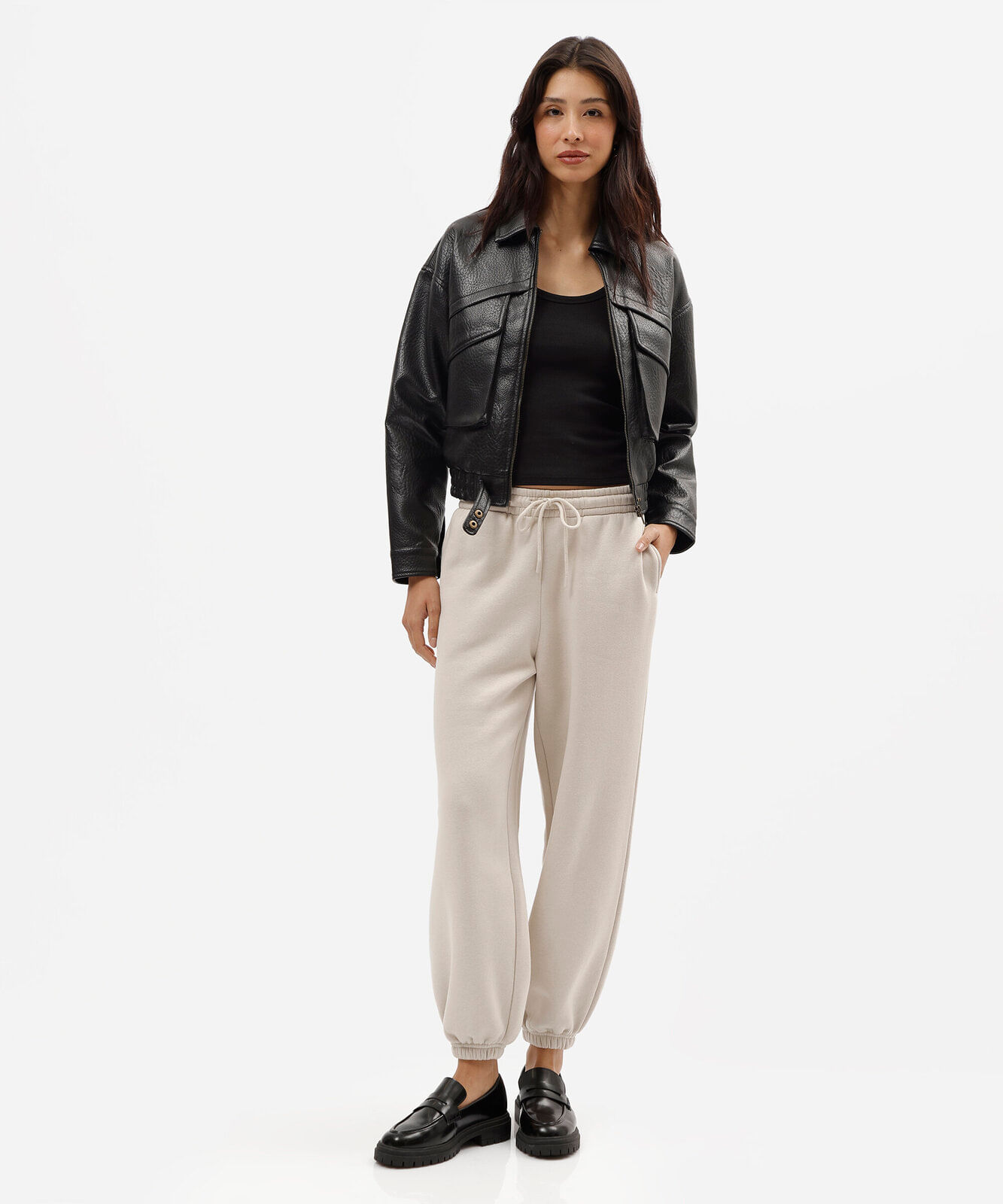 calça jogger balloon feminina de moletom cós elástico cinza