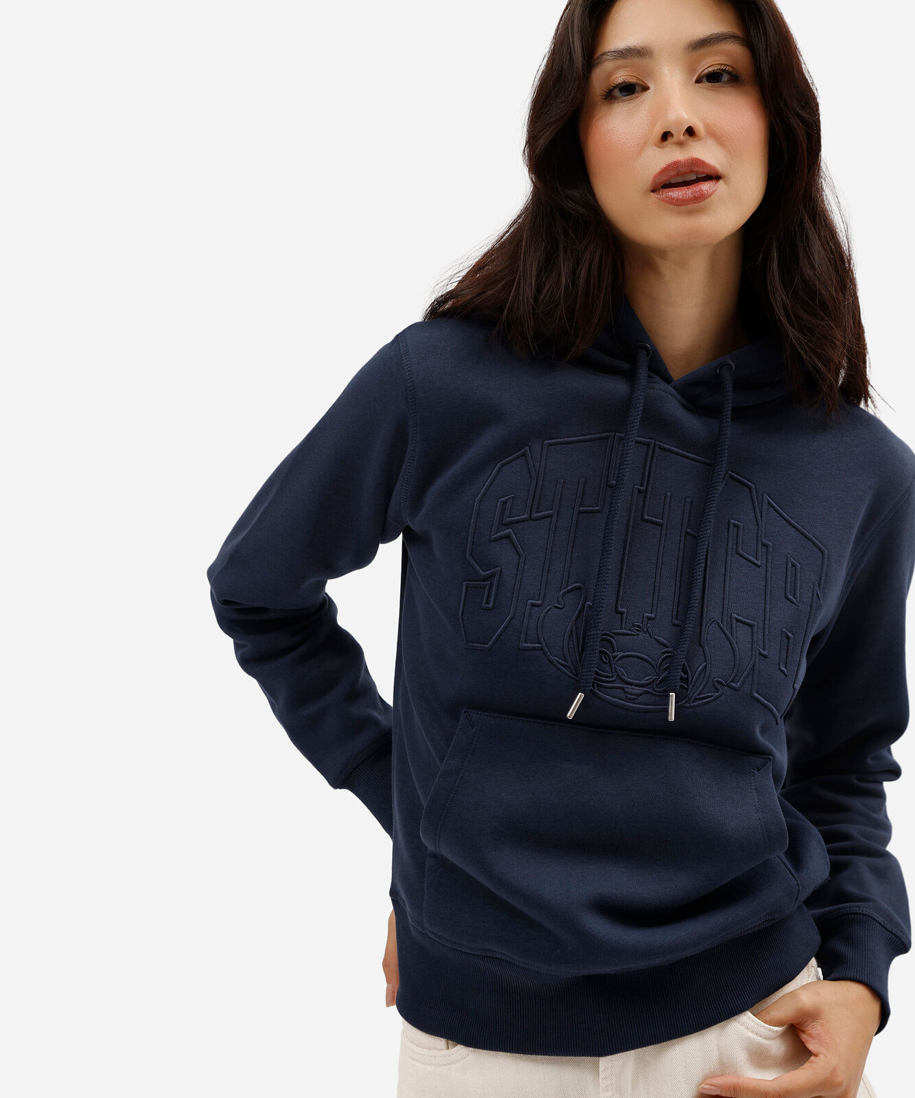 blusão feminino de moletom stitch com capuz azul