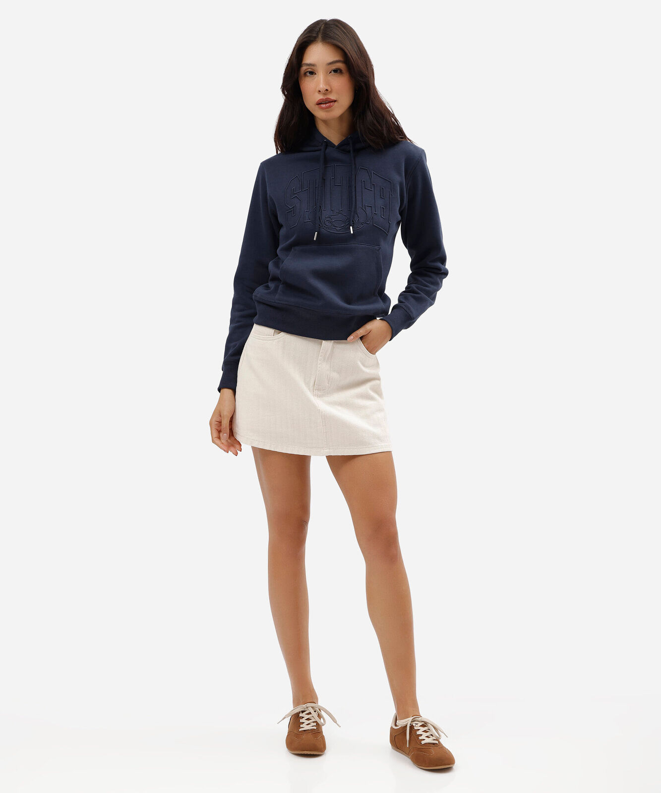 short saia feminino de sarja cintura alta bege