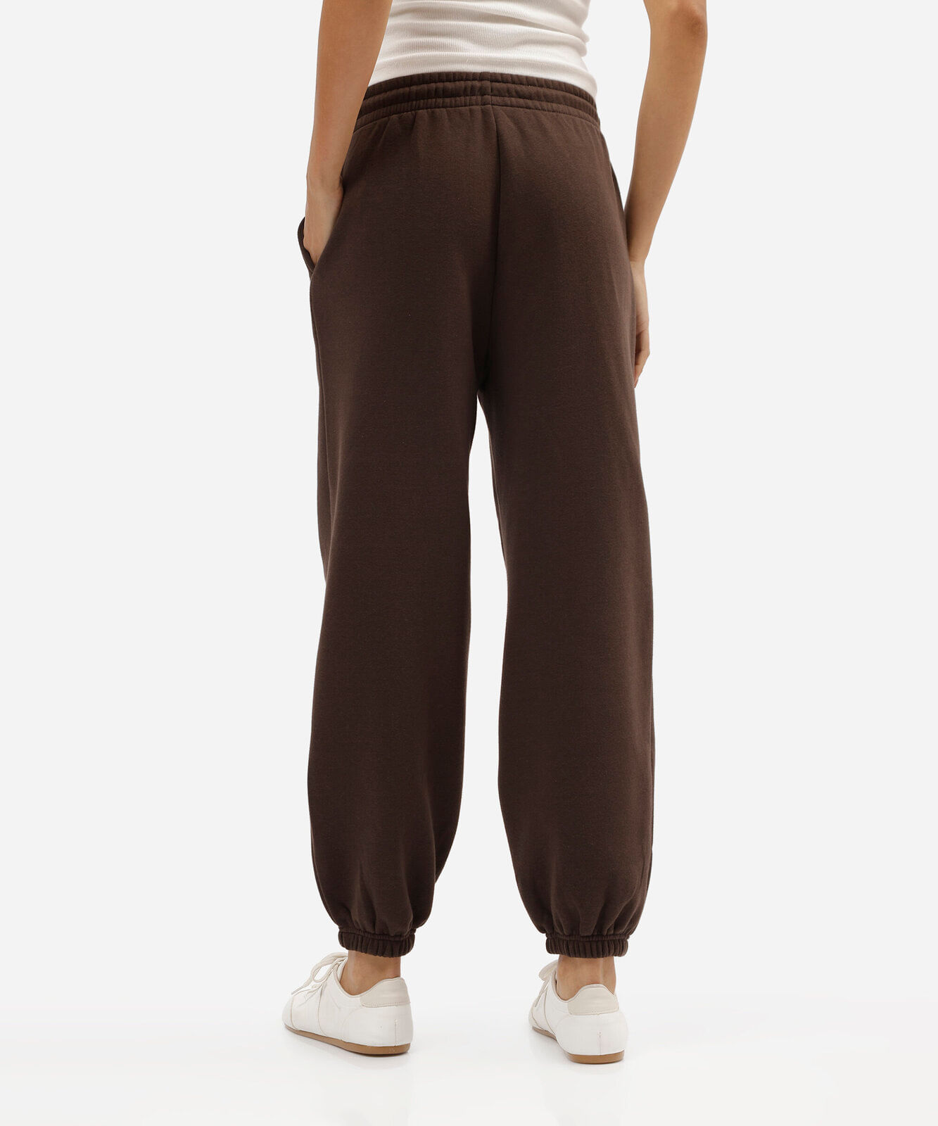 calça jogger balloon feminina de moletom cós elástico marrom