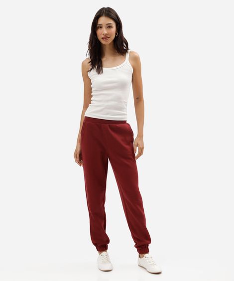 calça jogger feminina de moletom cós elástico vinho