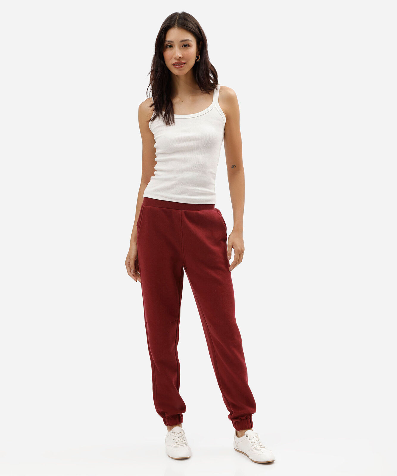 calça jogger feminina de moletom cós elástico vinho