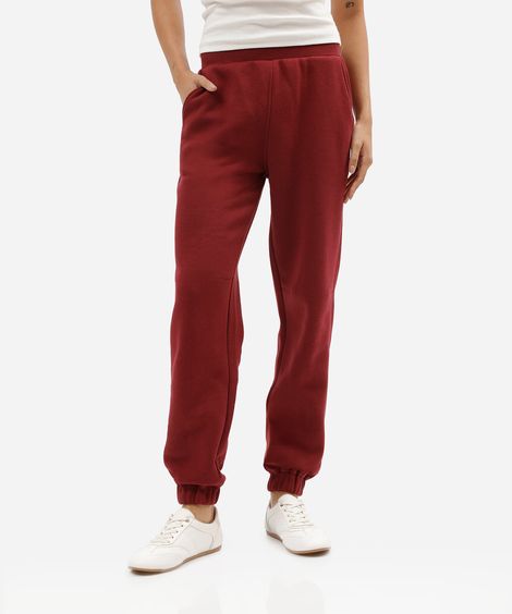 calça jogger feminina de moletom cós elástico vinho