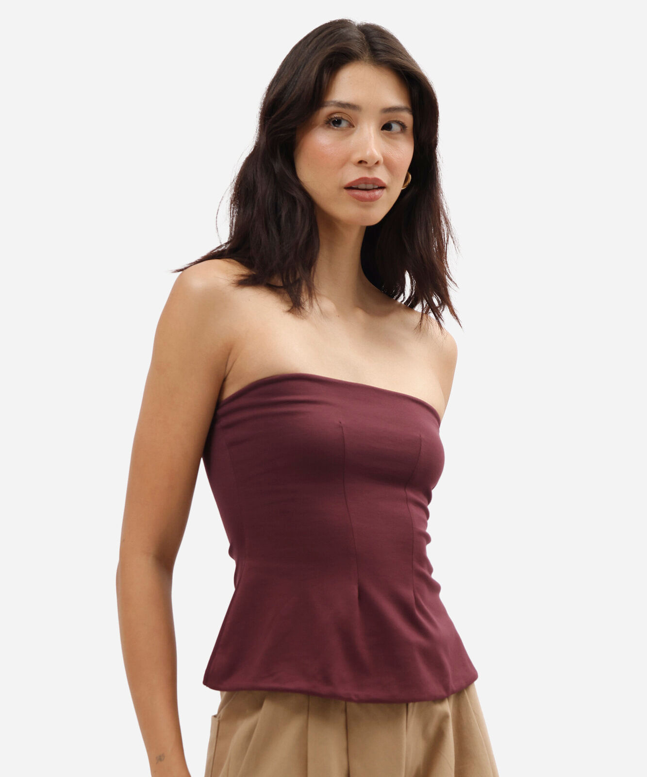 blusa peplum feminina sem alça vinho