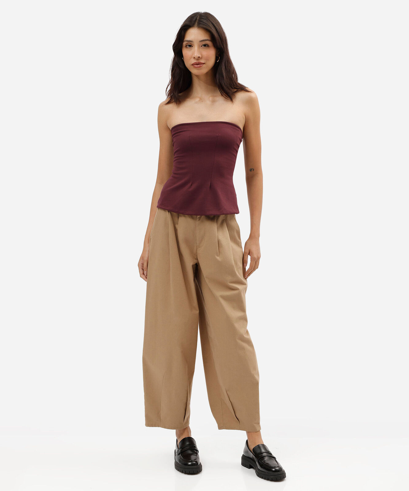 blusa peplum feminina sem alça vinho