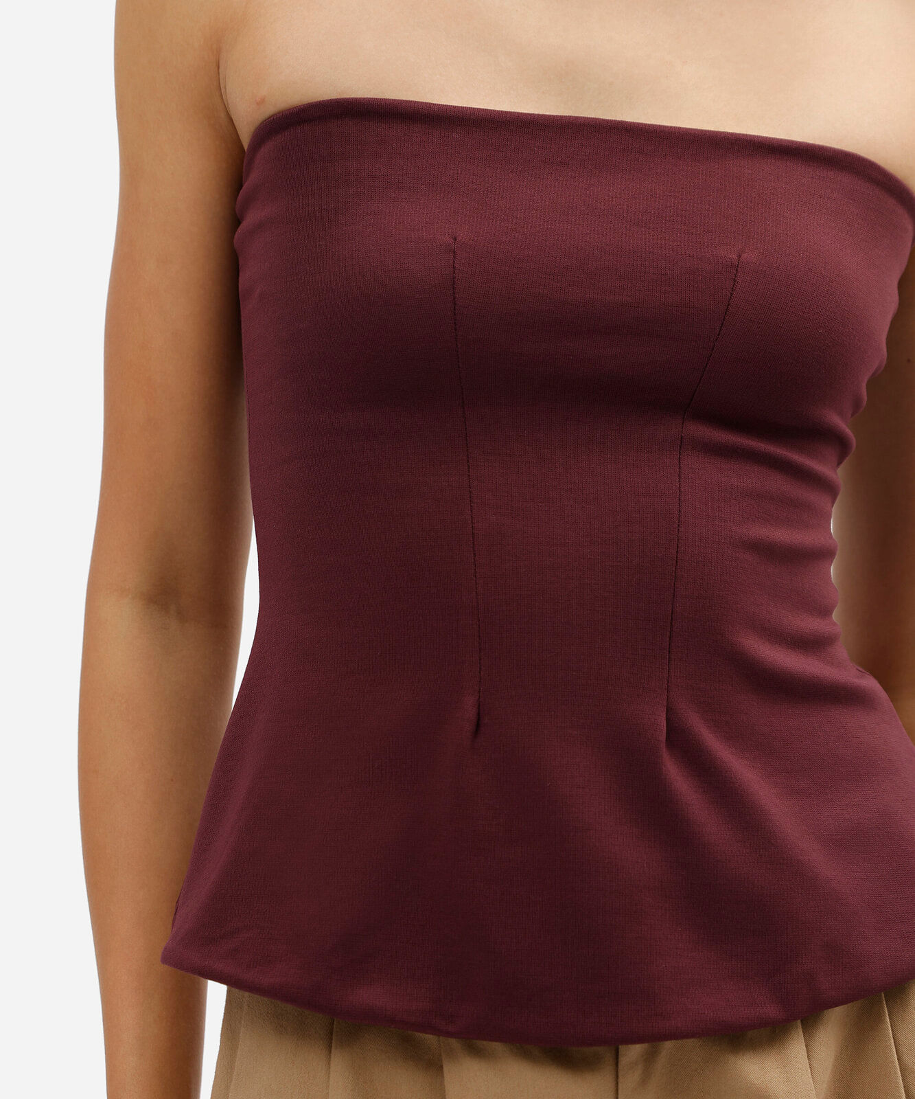 blusa peplum feminina sem alça vinho