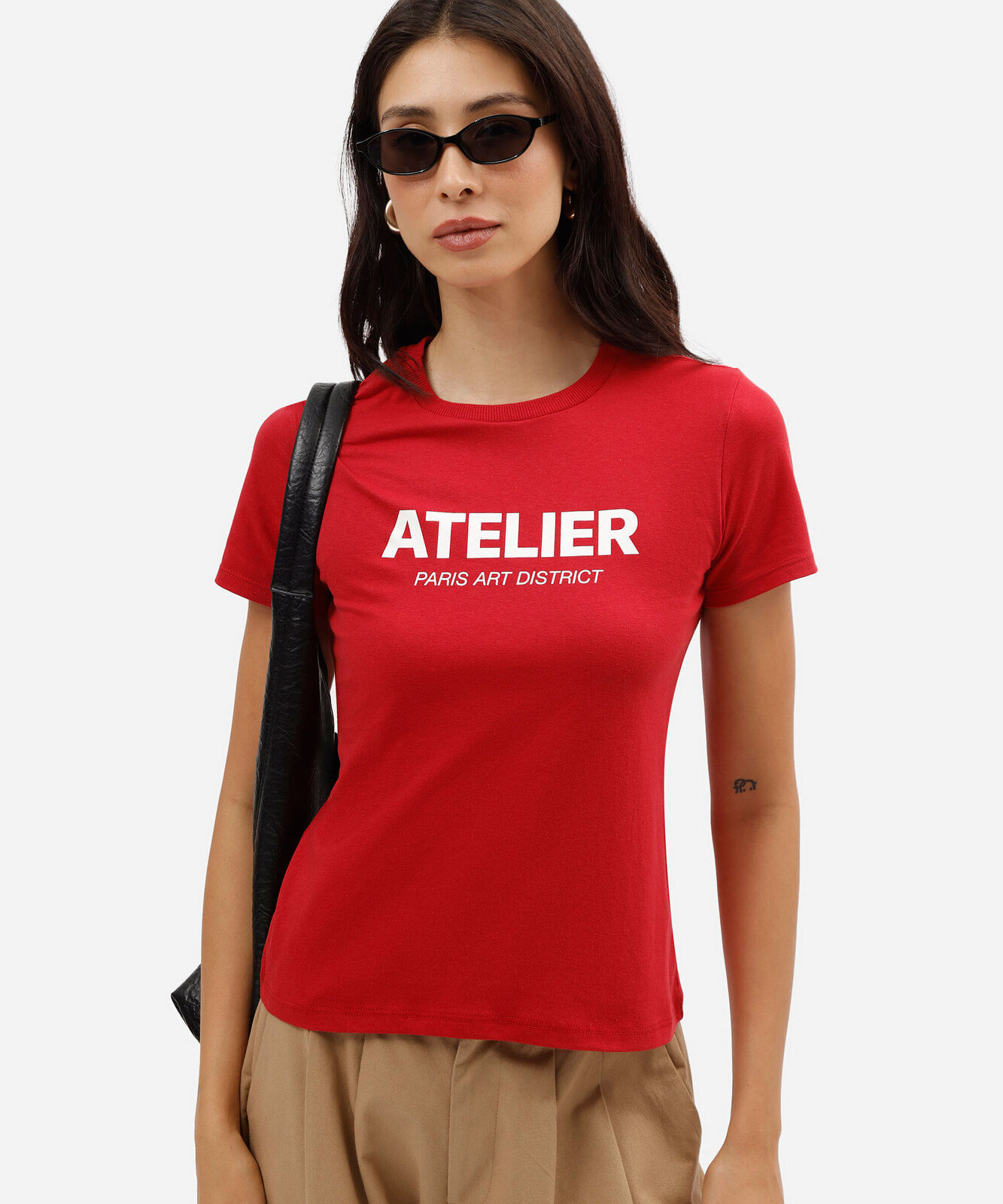 camiseta feminina de algodão manga curta estampada vermelha