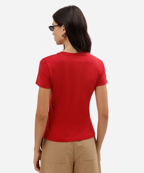 camiseta feminina de algodão manga curta estampada vermelha