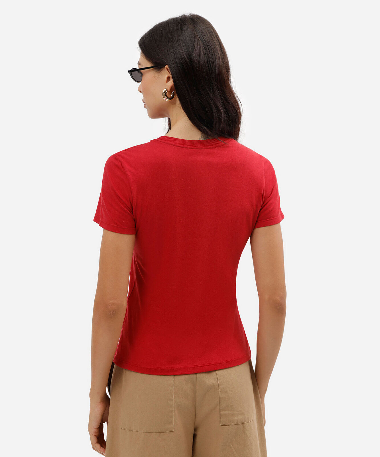 camiseta feminina de algodão manga curta estampada vermelha