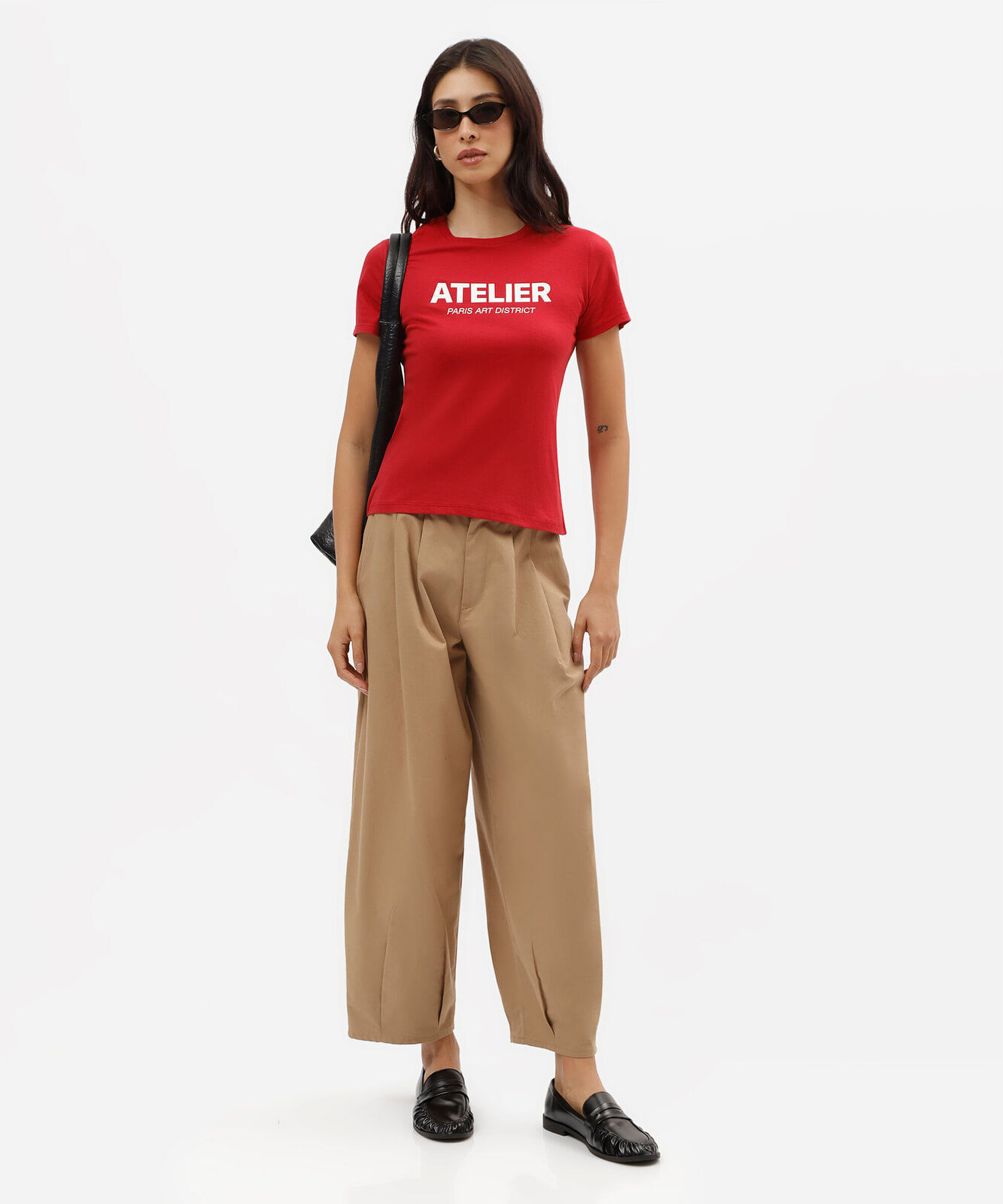 camiseta feminina de algodão manga curta estampada vermelha