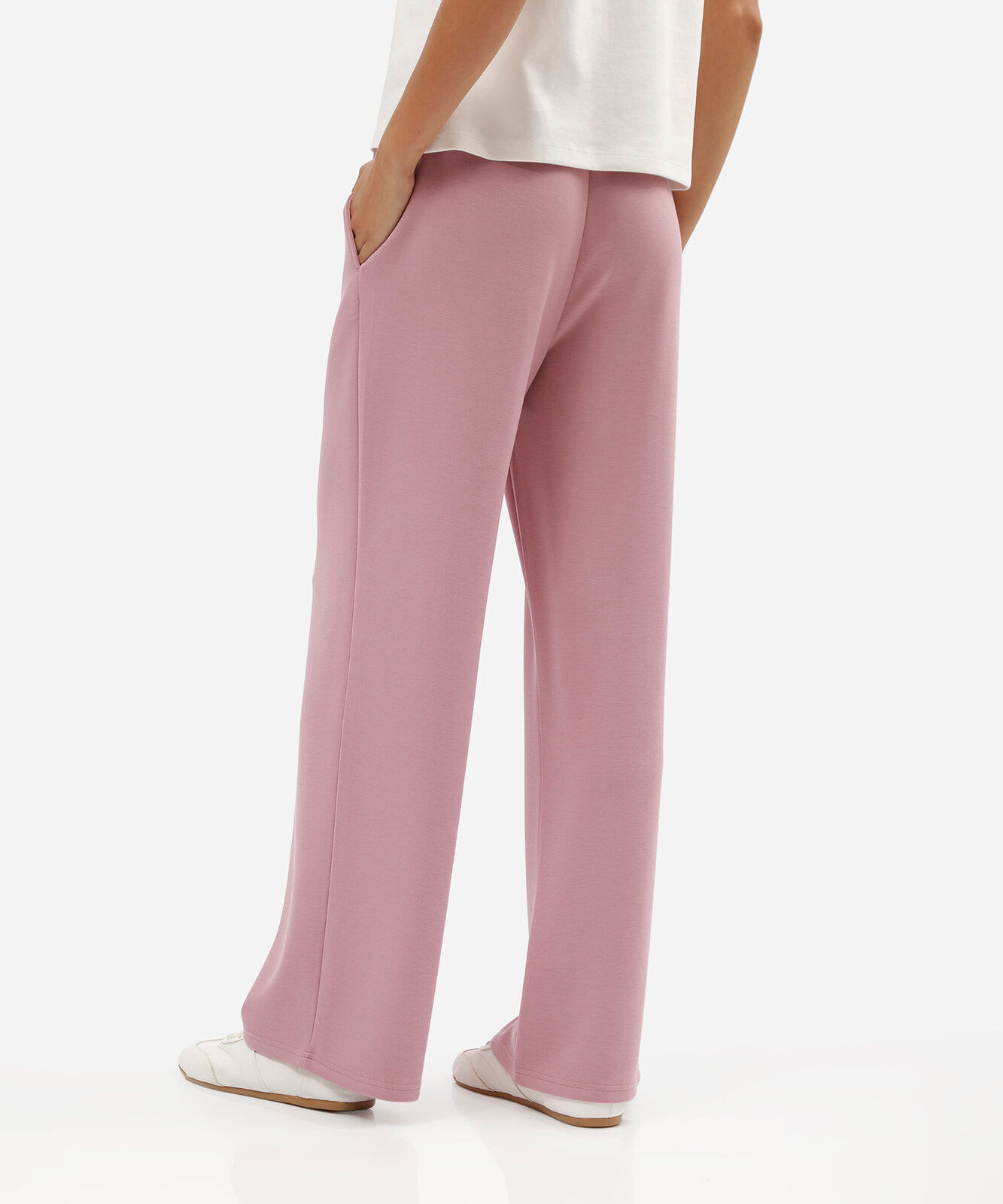 calça reta básica scuba feminina cós elástico rosa