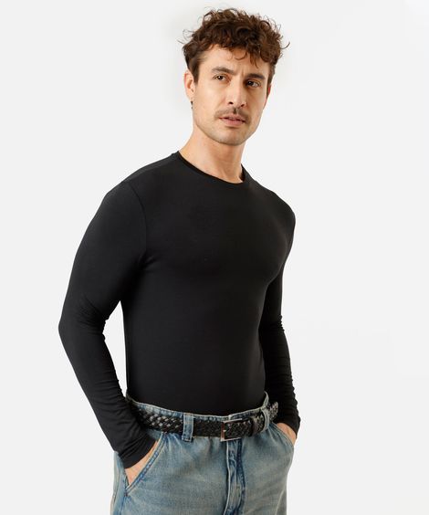 camiseta slim fit masculina manga longa AIRtech preta