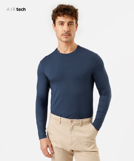 camiseta slim fit masculina manga longa AIRtech azul