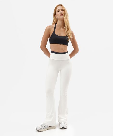 calça flare esportiva feminina de poliamida off white
