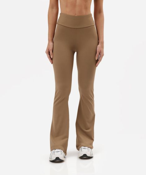 calça legging flare esportiva feminina de poliamida bege