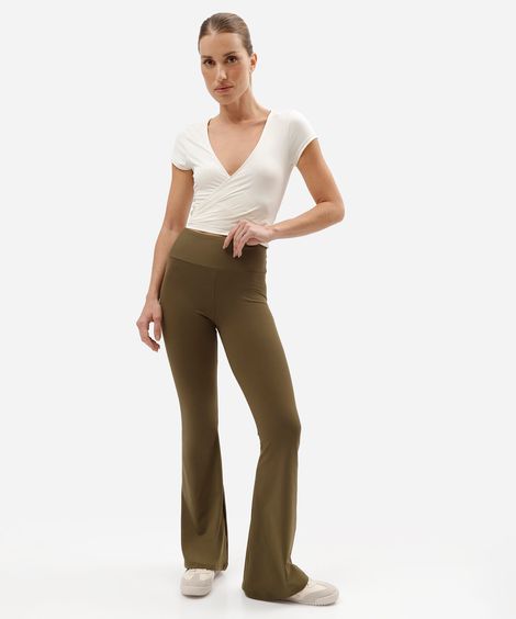 calça legging flare esportiva feminina de poliamida verde