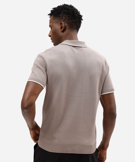 camisa polo masculina slim de tricô com zíper cinza