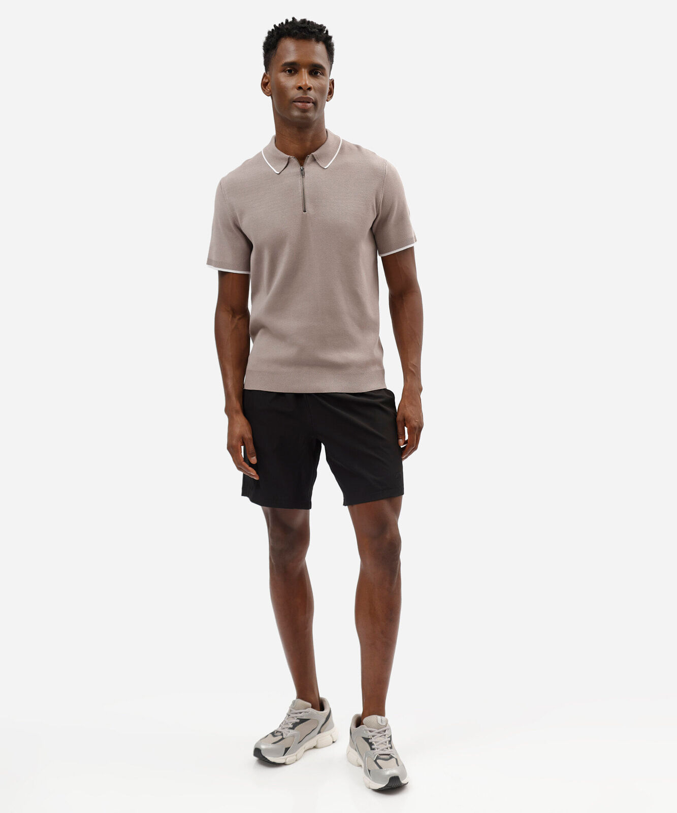 camisa polo masculina slim de tricô com zíper cinza